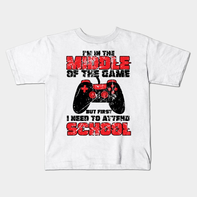 Kids Back to School Middle of the Game Attend School Gamer Kids T-Shirt by Tom´s TeeStore